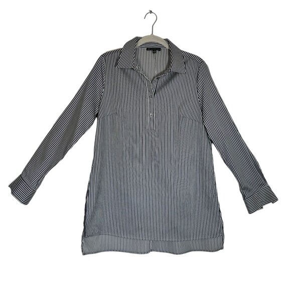 Adrianna Papell Striped Long Sleeve Tunic Top in Blue/White - Size S - Picture 1 of 6